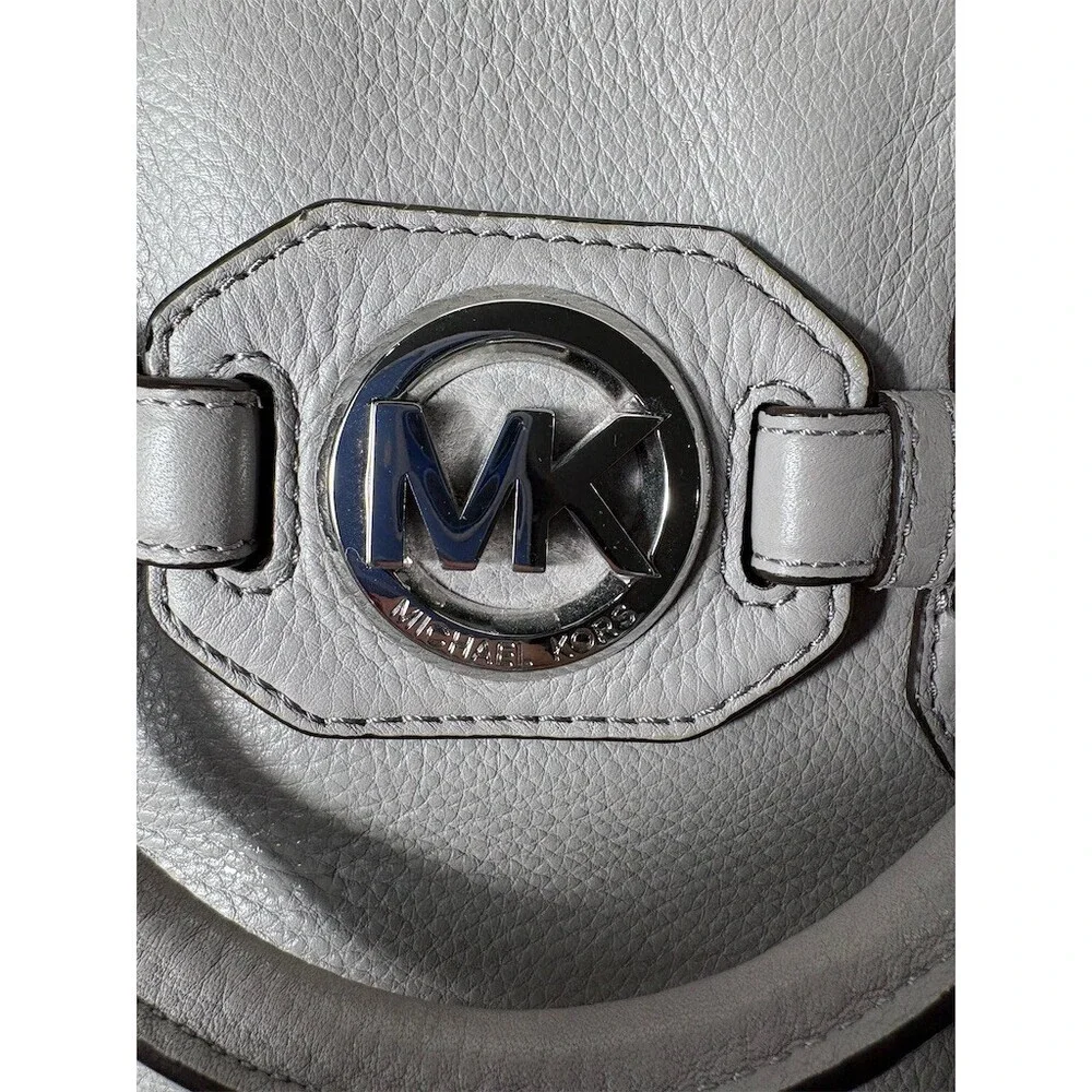 Michael Kors Satchel Shoulder Bag Womens Medium Gray Pebbled Leather MK
